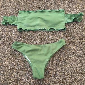 Olive green off the shoulder bikini